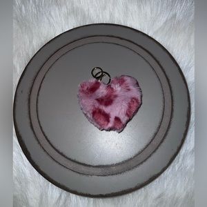 Fuzzy Leopard Print Heart Keychain Bag Charms